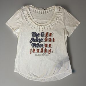 Harley Davidson Womens White Short Sleeve Graphic Tee Large Knotted